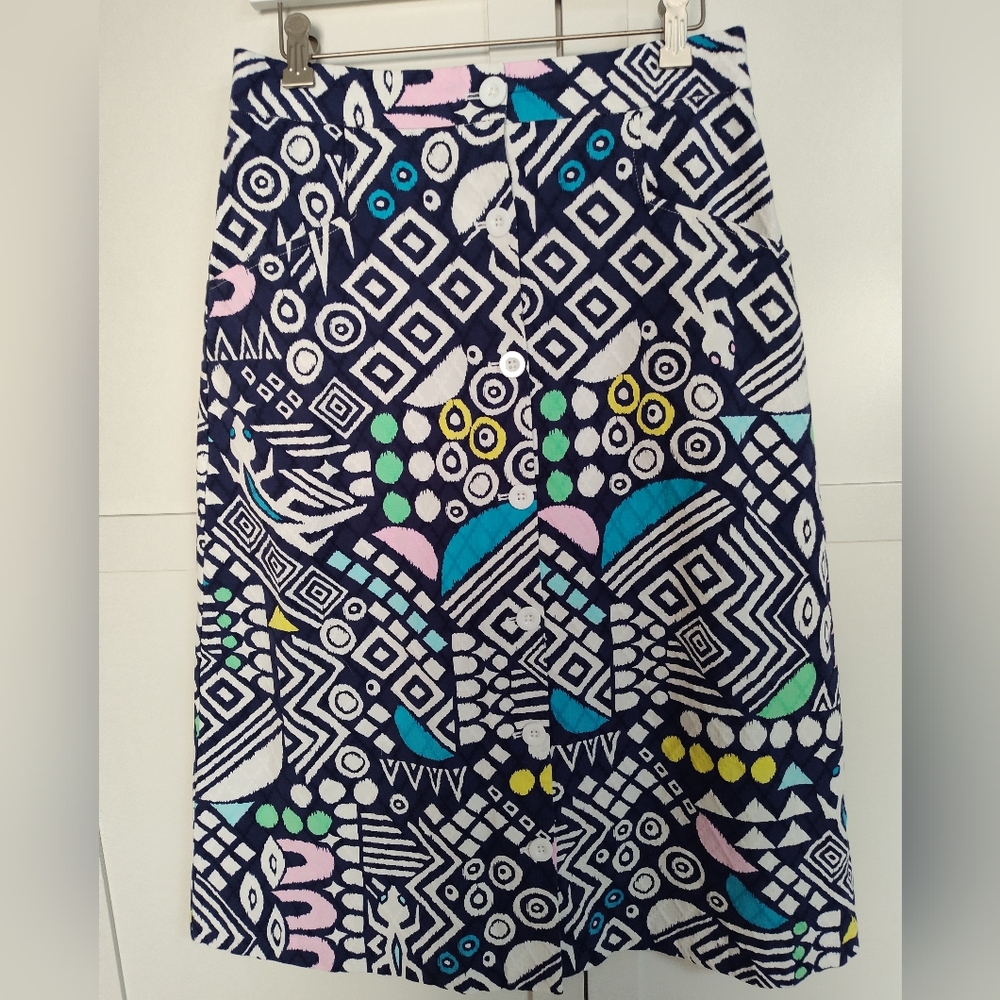 Tori Richards Gecko Skirt Sz 6 Unworn Cond Eclectic Colorful Midi Button Closure